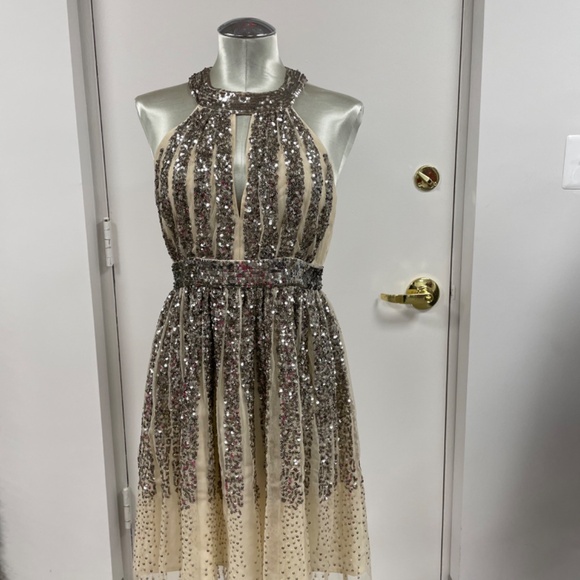 French Connection Gold Sequin Halter Neck Style 71MXO - Picture 6 of 8